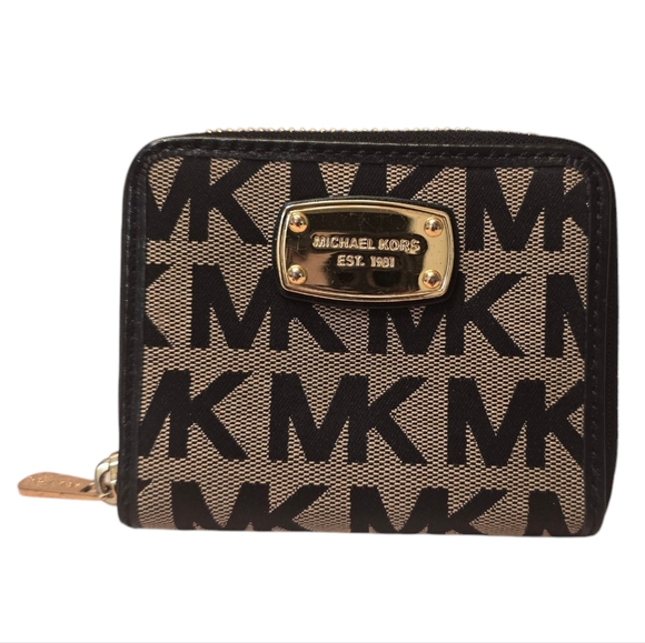 Michael Kors Monogram Canvas Small Zip-around‎ Wallet - Picture 1 of 8